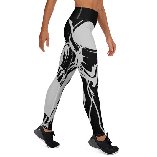 Yoga Skull Leggings 'Dark Love' Black & White Swirl Skully Yoga Leggings